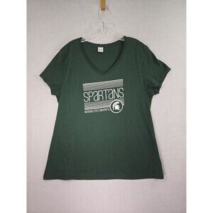 NEW Michigan State University V-Neck T-Shirt Green Women XL Spartans Sportswear